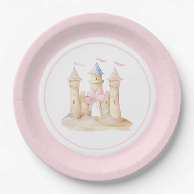 Preppy Watercolor Beach Sand Castle Party  Paper Plate (Front)