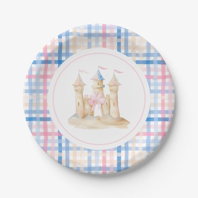 Preppy Watercolor Beach Sandcastle Party  Paper Plate (Front)