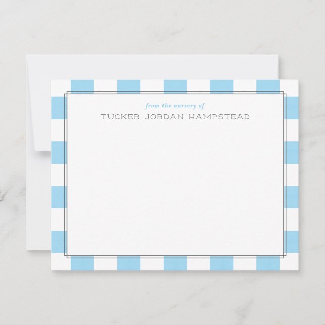 Preppy Watercolor Blue Stripes Baby Boy Thank You Card (Front)