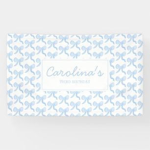 Preppy Watercolor Blue Watercolor Bows Personalise Banner