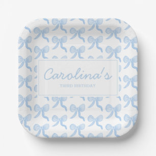 Preppy Watercolor Blue Watercolor Bows Personalise Paper Plate