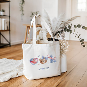 Preppy Watercolor Bows 4th Of July Monogram Tote Bag