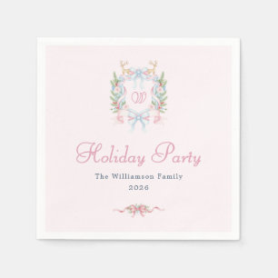 Preppy Watercolor Christmas Holiday Party Initial Napkin