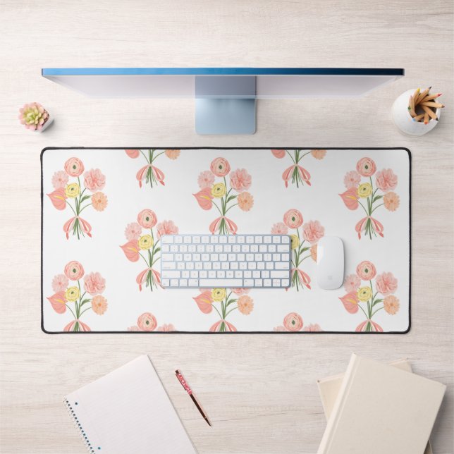 Preppy watercolor floral bouquet  desk mat (Office 1)