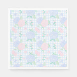 Preppy Watercolor Floral Gingham Birthday  Napkin
