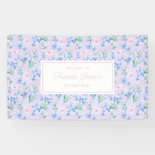 Preppy Watercolor Flowers Editable Banner (Horizontal)