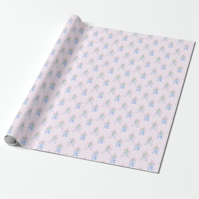 Preppy Watercolor Flowers Editable Wrapping Paper (Unrolled)