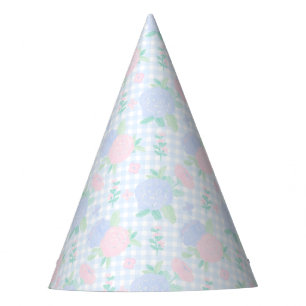 Preppy watercolor flowers gingham party hat