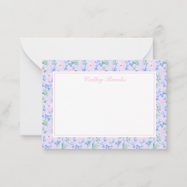 Preppy watercolor flowers Personalized Stationery Card (Front)