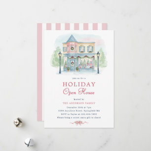 Preppy Watercolor Holiday Open House Invitation