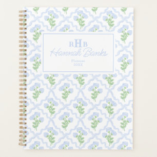 Preppy Watercolor Monogram Hydrangea Bows Planner