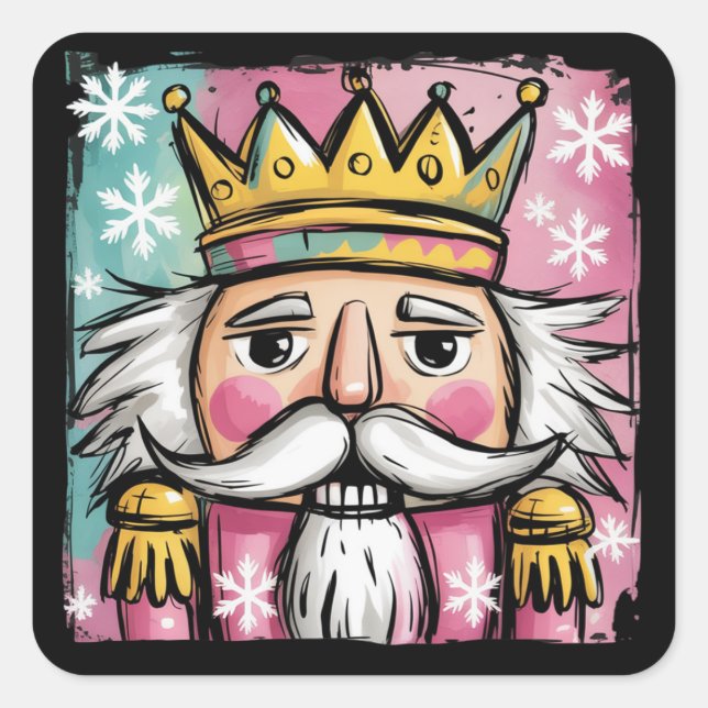 Preppy Watercolor Nutcracker Santa Christmas Girly Square Sticker (Front)
