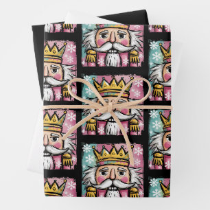 Preppy Watercolor Nutcracker Santa Christmas Girly Wrapping Paper Sheet