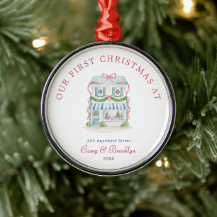 Preppy Watercolor Our First Christmas At Metal Tree Decoration