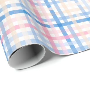 Preppy Watercolor Pastel gingham plaid Party  Wrapping Paper