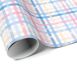 Preppy Watercolor Pastel gingham plaid Party  Wrapping Paper