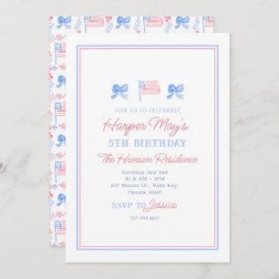 Preppy Watercolor Patriotic 4th Of July Editable Invitation