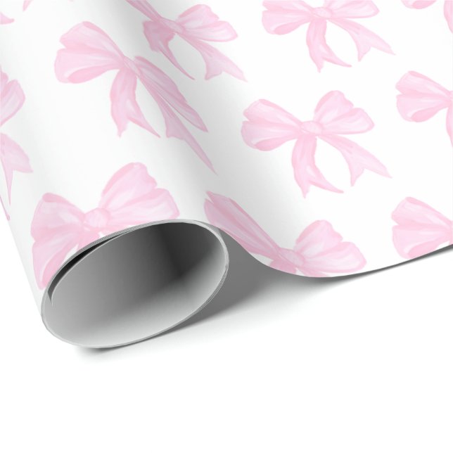 Preppy watercolor pink bows wrapping paper (Roll Corner)