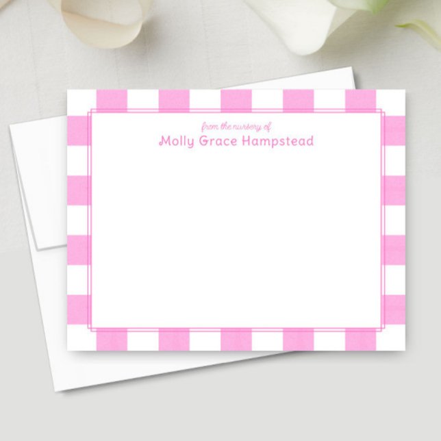 Preppy Watercolor Pink Stripes Baby Girl Thank You Card (Creator Uploaded)