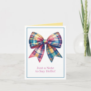 Preppy Watercolor Plaid Bow Personalised Note Card