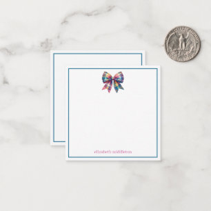 Preppy Watercolor Plaid Bow Personalized Card