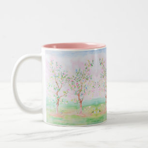Preppy Watercolor Pretty Chinoiserie Pink Two-Tone Coffee Mug