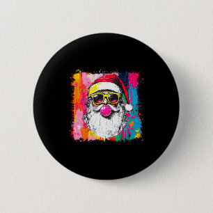 Preppy Watercolor Santa Bubble Gum Nk Sungles Chri 6 Cm Round Badge