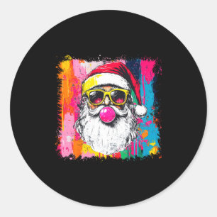 Preppy Watercolor Santa Bubble Gum Nk Sungles Chri Classic Round Sticker