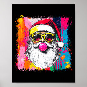 Preppy Watercolor Santa Bubble Gum Nk Sungles Chri Poster
