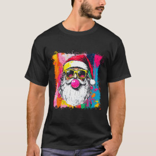 Preppy Watercolor Santa Bubble Gum Nk Sungles Chri T-Shirt