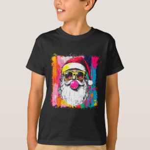 Preppy Watercolor Santa Bubble Gum Nk Sungles Chri T-Shirt