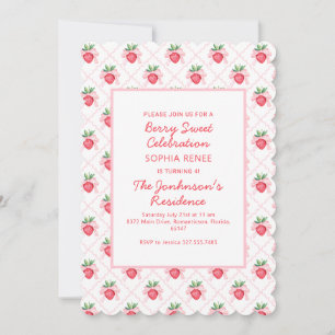 Preppy Watercolor Strawberries Berry Sweet Invitation