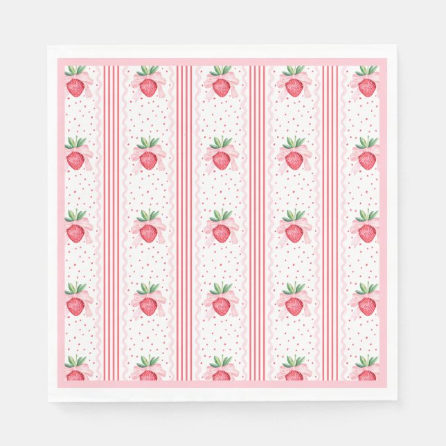 Preppy Watercolor Strawberries Berry Sweet Napkin (Front)