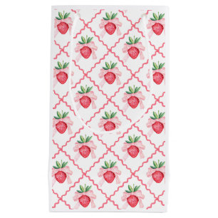 Preppy Watercolor Strawberries Berry Sweet Small Gift Bag
