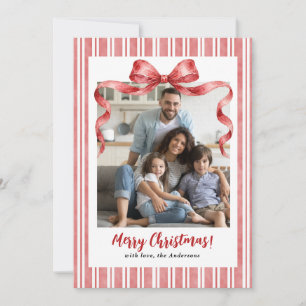 Preppy Watercolor Vintage Bow Christmas Photo Holiday Card