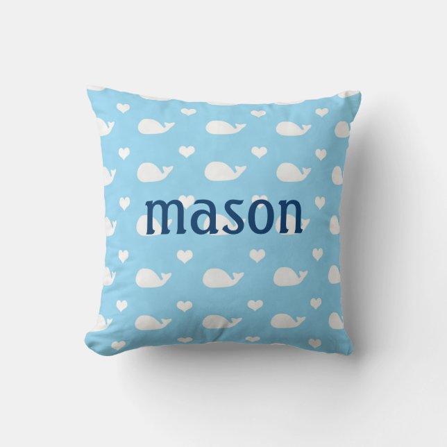 Preppy Whale Baby Boy Blue Pillow (Front)
