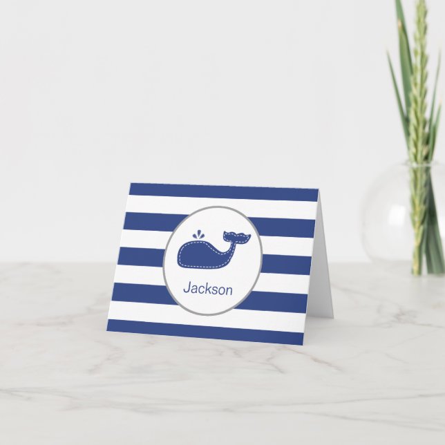 Preppy Whale Thank You Note, Nautical, Navy Card (Front)