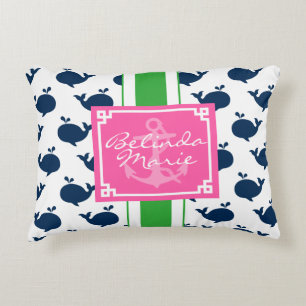Preppy Whales Pattern Personalised Monogram Decorative Cushion