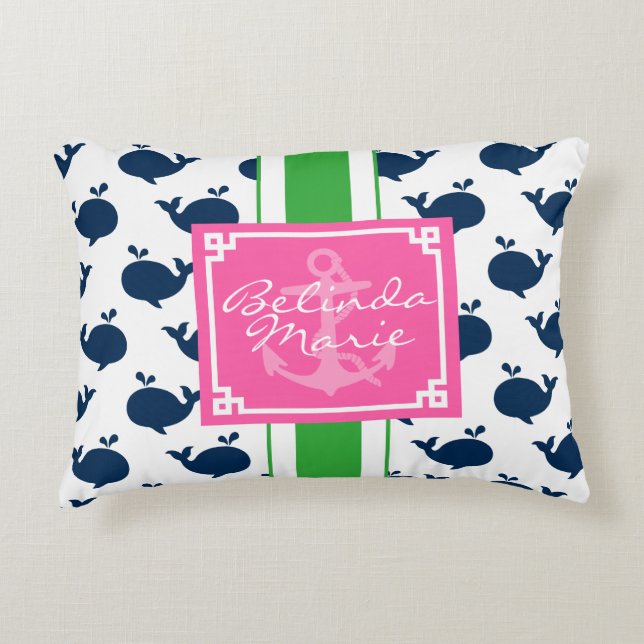 Preppy Whales Pattern Personalised Monogram Decorative Cushion (Front)