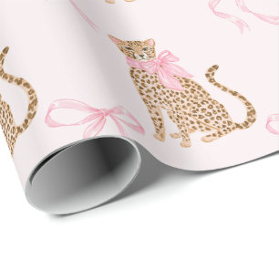 Preppy Whimsical Pink Chinoiserie Bow Cheetahs Wrapping Paper