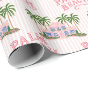 Preppy Whimsical Pink & Green Palm Beach Wrapping Paper