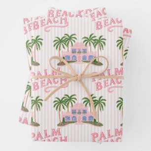 Preppy Whimsical Pink & Green Palm Beach Wrapping Paper Sheet