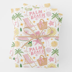 Preppy Whimsical Pink & Green Palm Beach Wrapping Paper Sheet