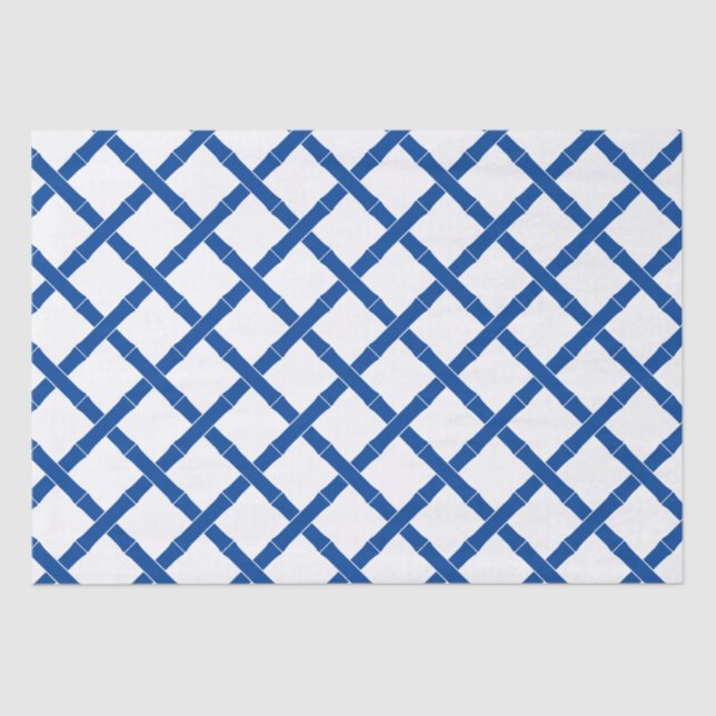 Preppy White and Blue Bamboo Pattern Tissue Paper (Front)