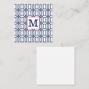 Preppy White Blue Octagon Monogram Initial Card