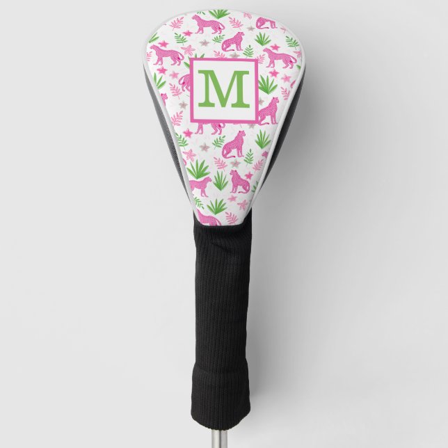 Preppy White Cheetah Monogram Golf Head Cover (Front)