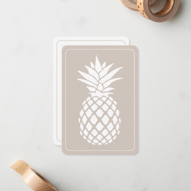 Preppy White Pineapple on Beige Card (Front/Back In Situ)