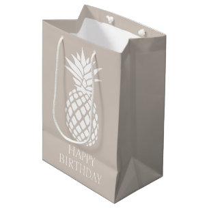 Preppy White Pineapple on Beige Medium Gift Bag