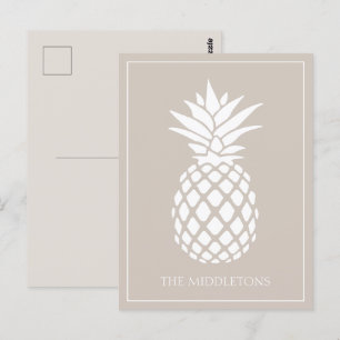 Preppy White Pineapple on Beige Postcard