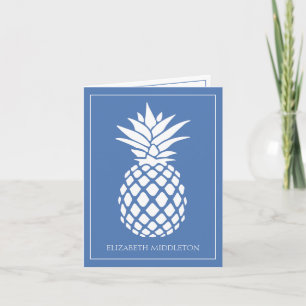 Preppy White Pineapple on Blue Note Card
